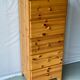 Commode chiffonnier vintage en bois massif pin avec 5 tiroirs