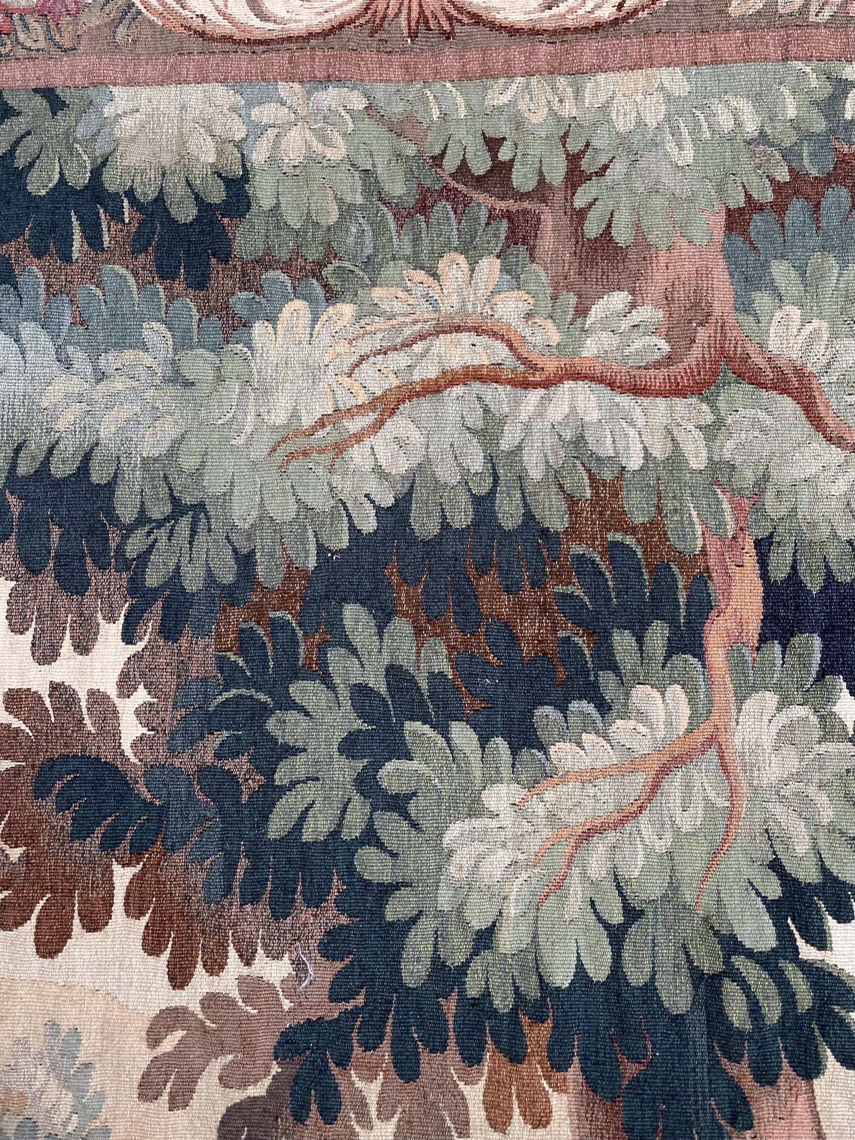 Aubusson tapestry late 19th century, landscape-greenery-castle, wool and silk