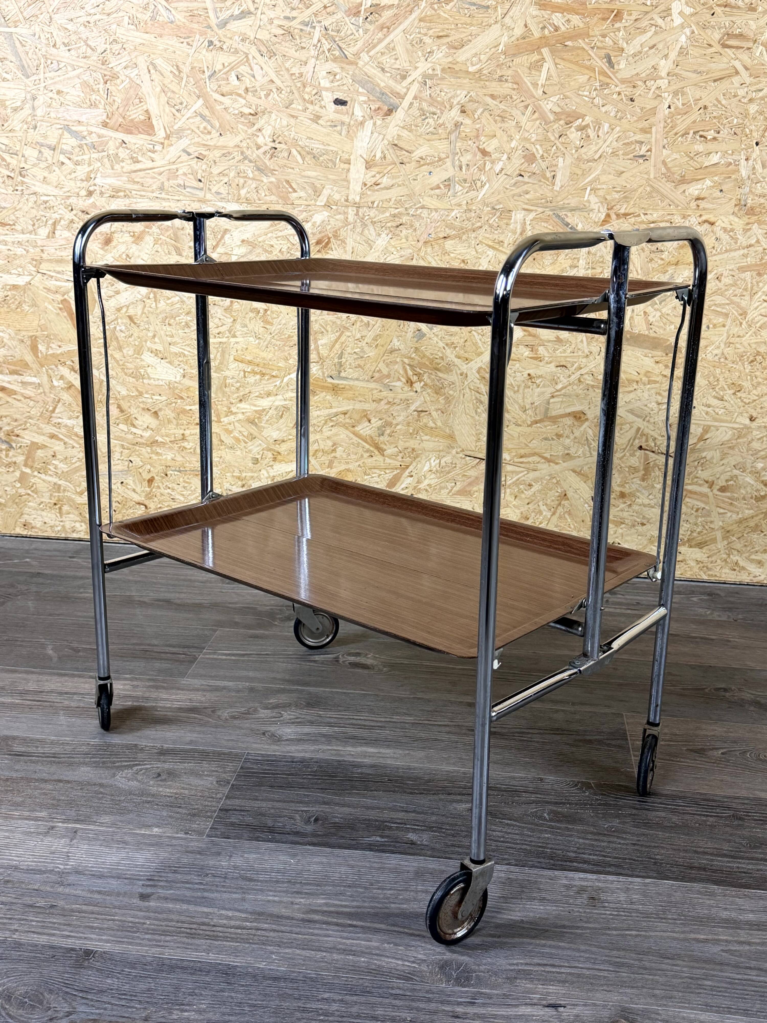 1960s 1970s Serving Cart Dinette Side Table Space Age Design Chrome Brown