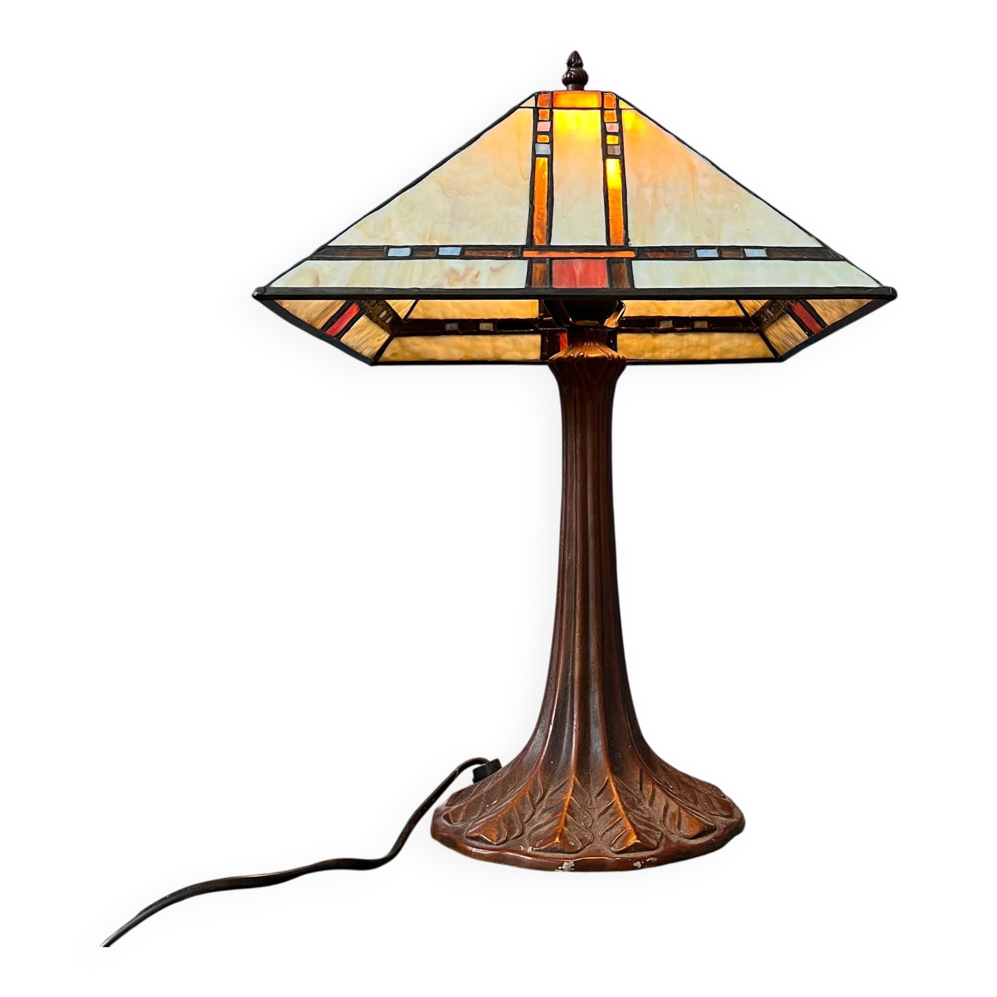 Lampe de table Tiffany colorée en vitrail, style Art déco