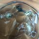 4 wavy glass bowls plates in smoked green design, signed and numbered