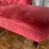 Chesterfield daybed in raspberry red velvet left side