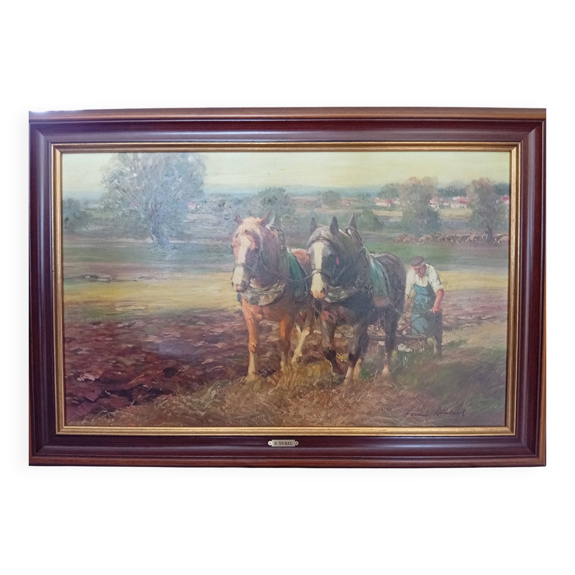 Painting in reproduction of a large-format ploughman