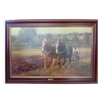 Painting in reproduction of a large-format ploughman