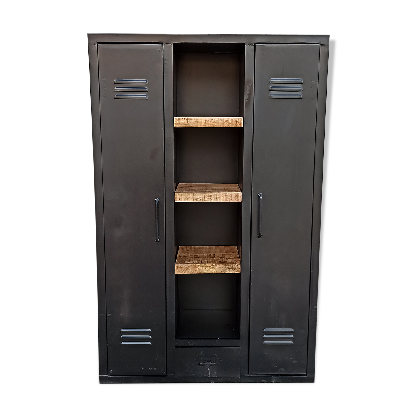 Black metal cabinet 2 doors and shelves