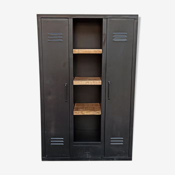 Armoire métallique noire 2 portes et étagères