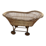 Rattan cradle on casters with mattress
