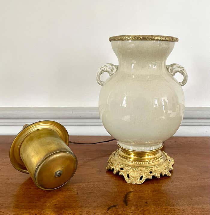 Vase and lamp foot in Chinese porcelain enamelled white cracked ivory - Qing - China XIXth