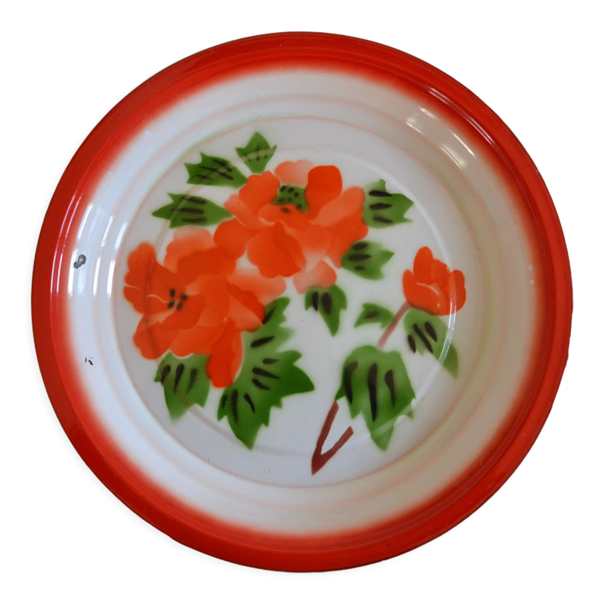 Vintage sheet metal enamelled floral tray