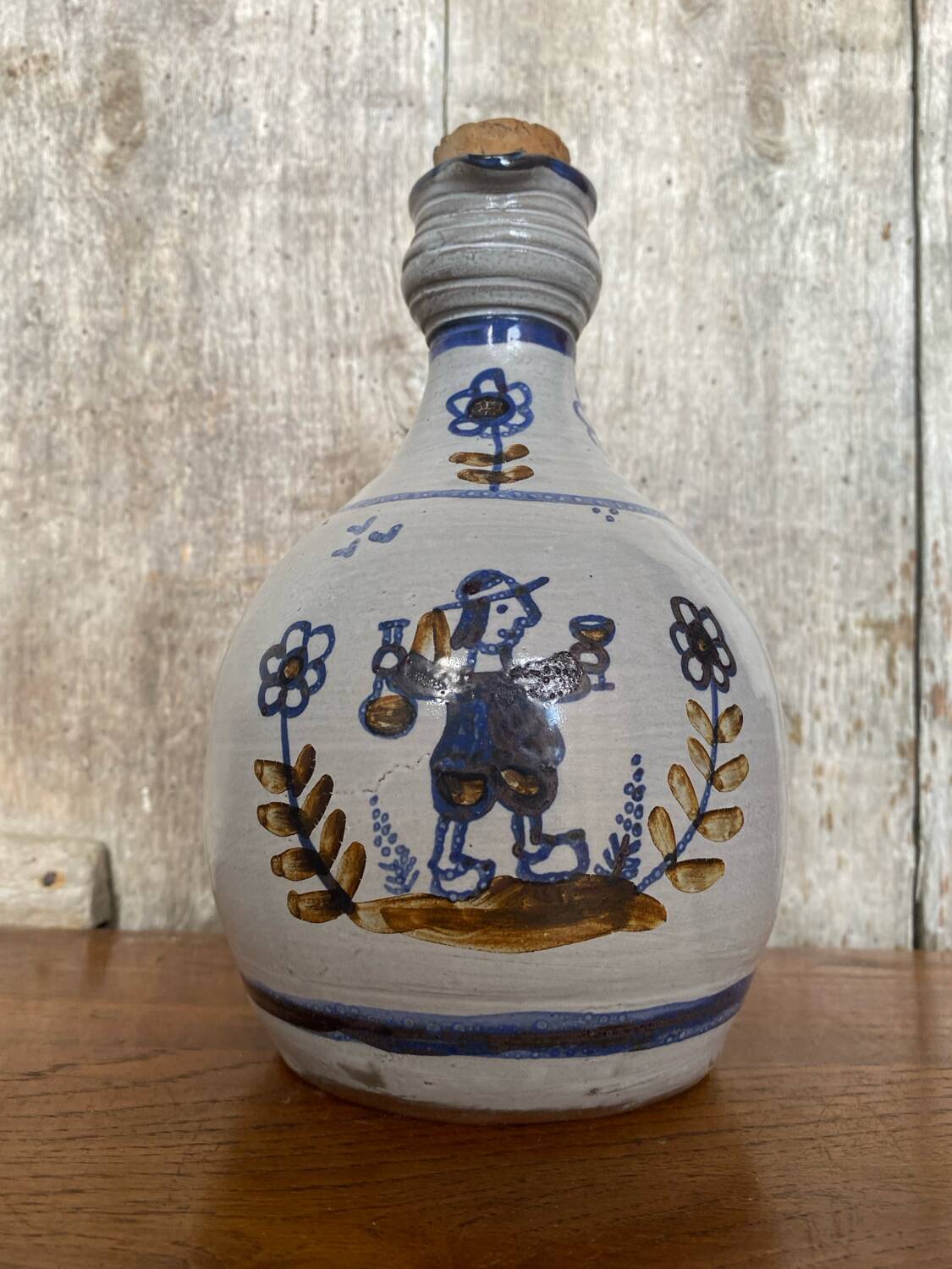 Old grey stoneware bottle brittany decor + vintage cork stopper