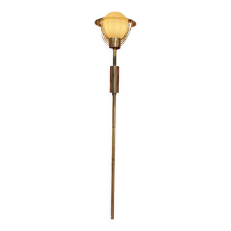 American glass and metal floor lamp 200 cm, 1950s design.