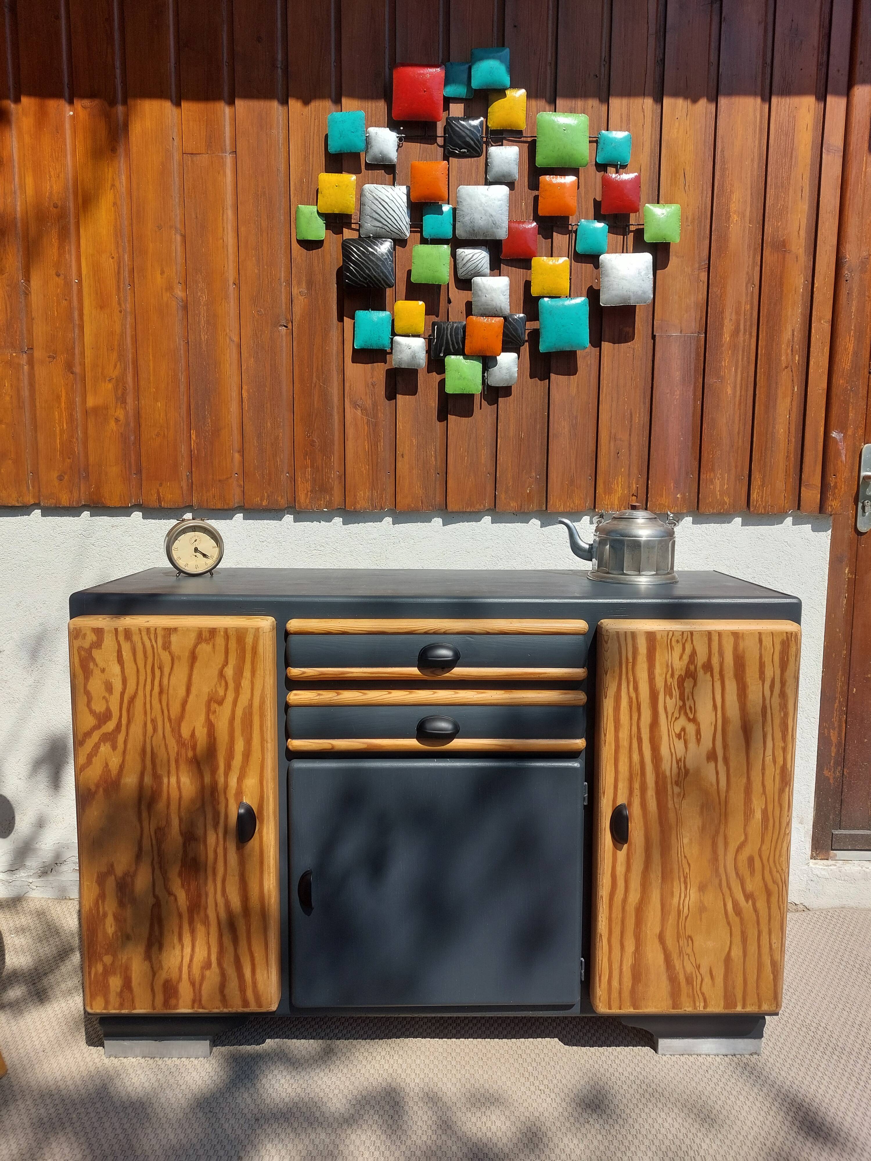 buffet Mado bois poncé et gris anthracite