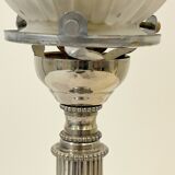 Empire chrome and opaline tulip pleated antique Art Deco bedside lamp