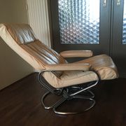 Mid-century danish leather & tubular steel swivel lounge armchair