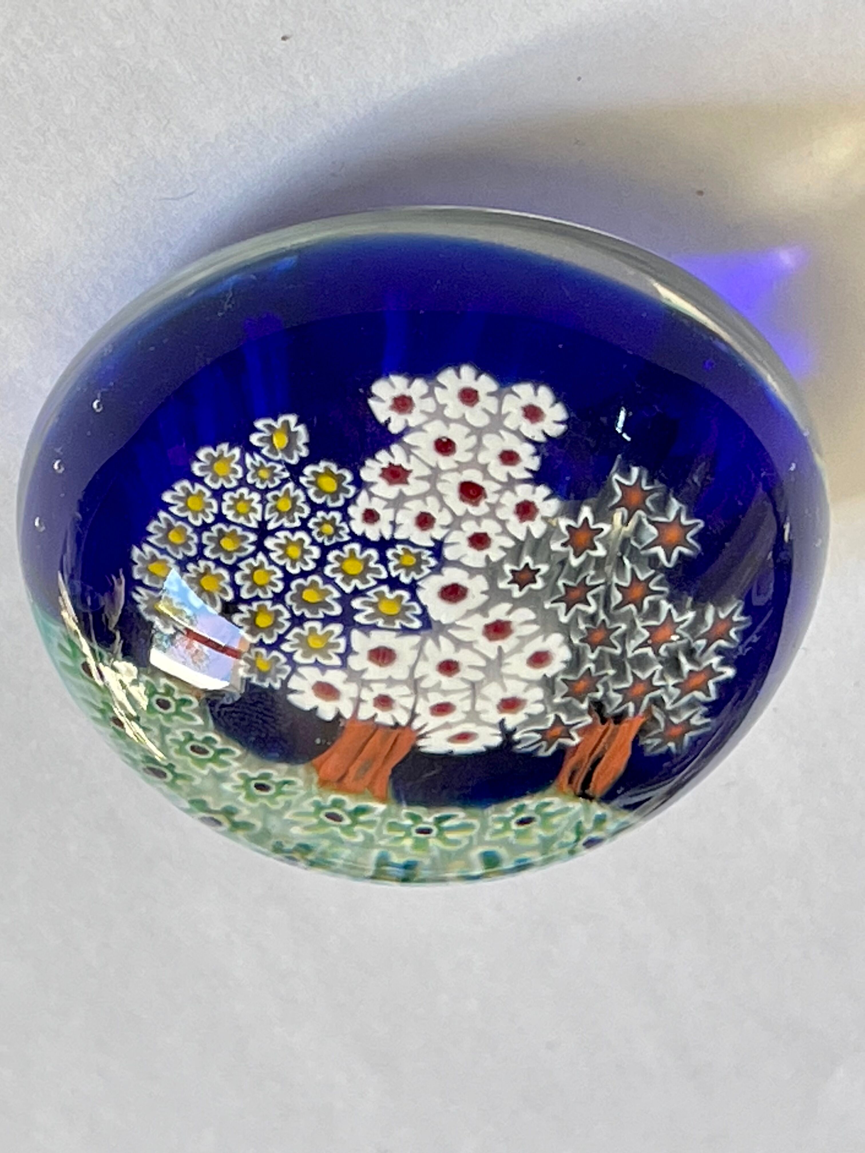 Millefiori Murano parchment paperweight signed