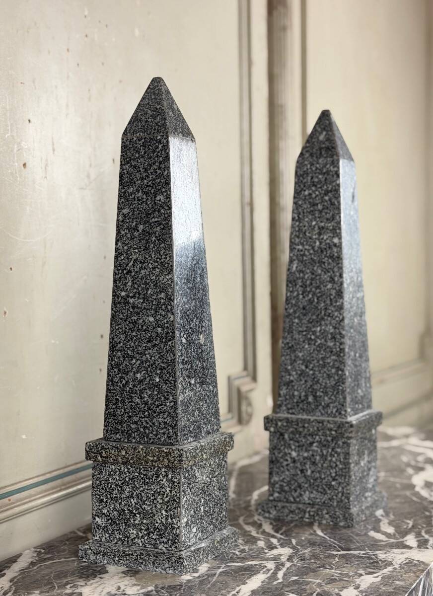 Pair of grey granite obelisks, circa 1980