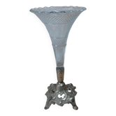 Vase tulipe vintage en verre pressé sur pied métal argenté – centre de table