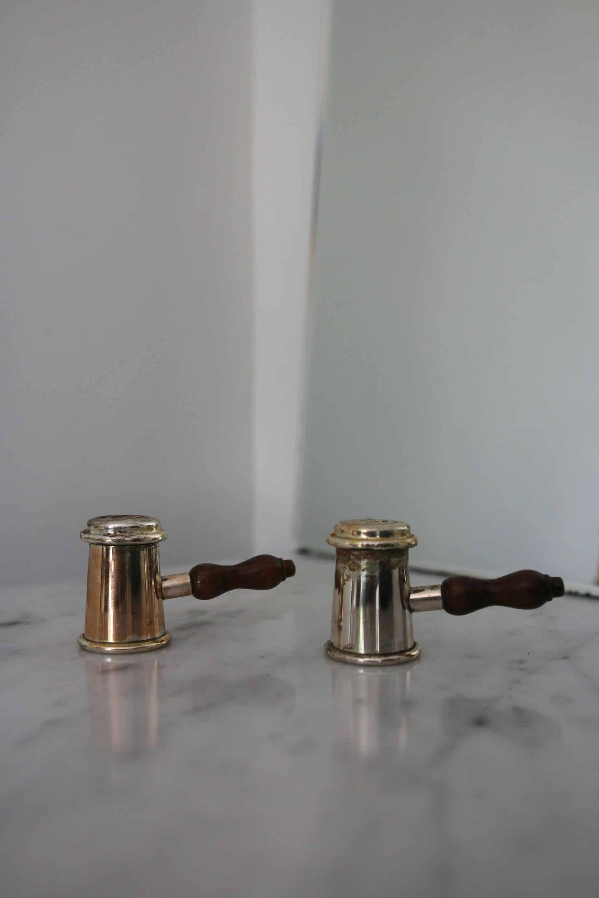 Antique brass salt and pepper shakers, Italy