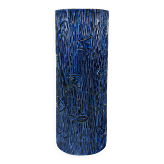 XL 1970s Blue Carved Fish Studio Pottery Vase by Hanen Ben Salah