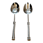 Set of silvered metal salad serving cutlery