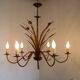 Hollywood regency style bull rush gilt metal toleware 6 light chandelier 4369