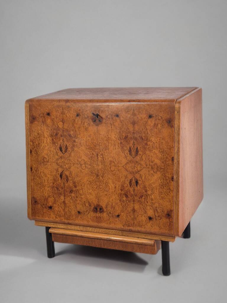 Vintage Czech Burr Walnut Bar Cabinet 1950s