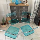 Set of 4 Castelli blue Plia folding chairs