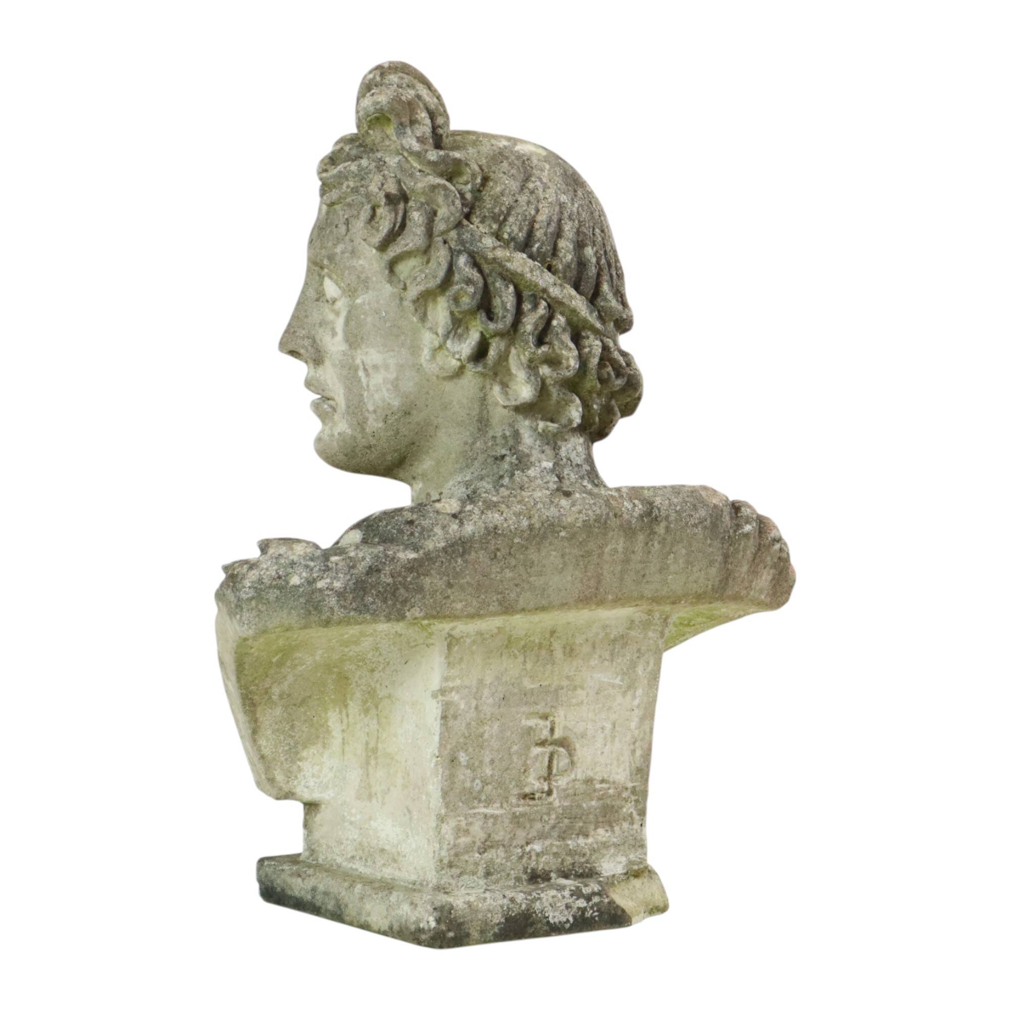 Beautiful Weathered Apollo Bust Garden Statue Cast Stone 65cm