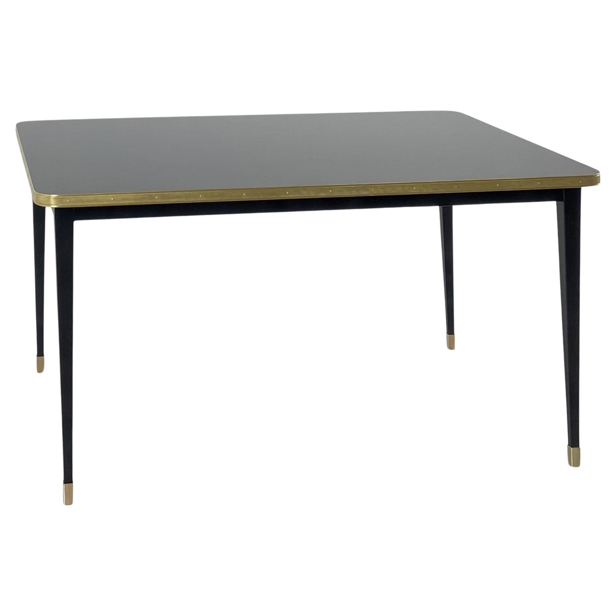 Square Dining Table, High Gloss Top, Brass, Black Cone Legs, Diamond Black - M