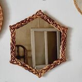 Hexagonal wicker mirror