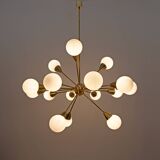 Mid-Century Modern Italian Brass and Glass Opaline Large Sputnik Chandelier
