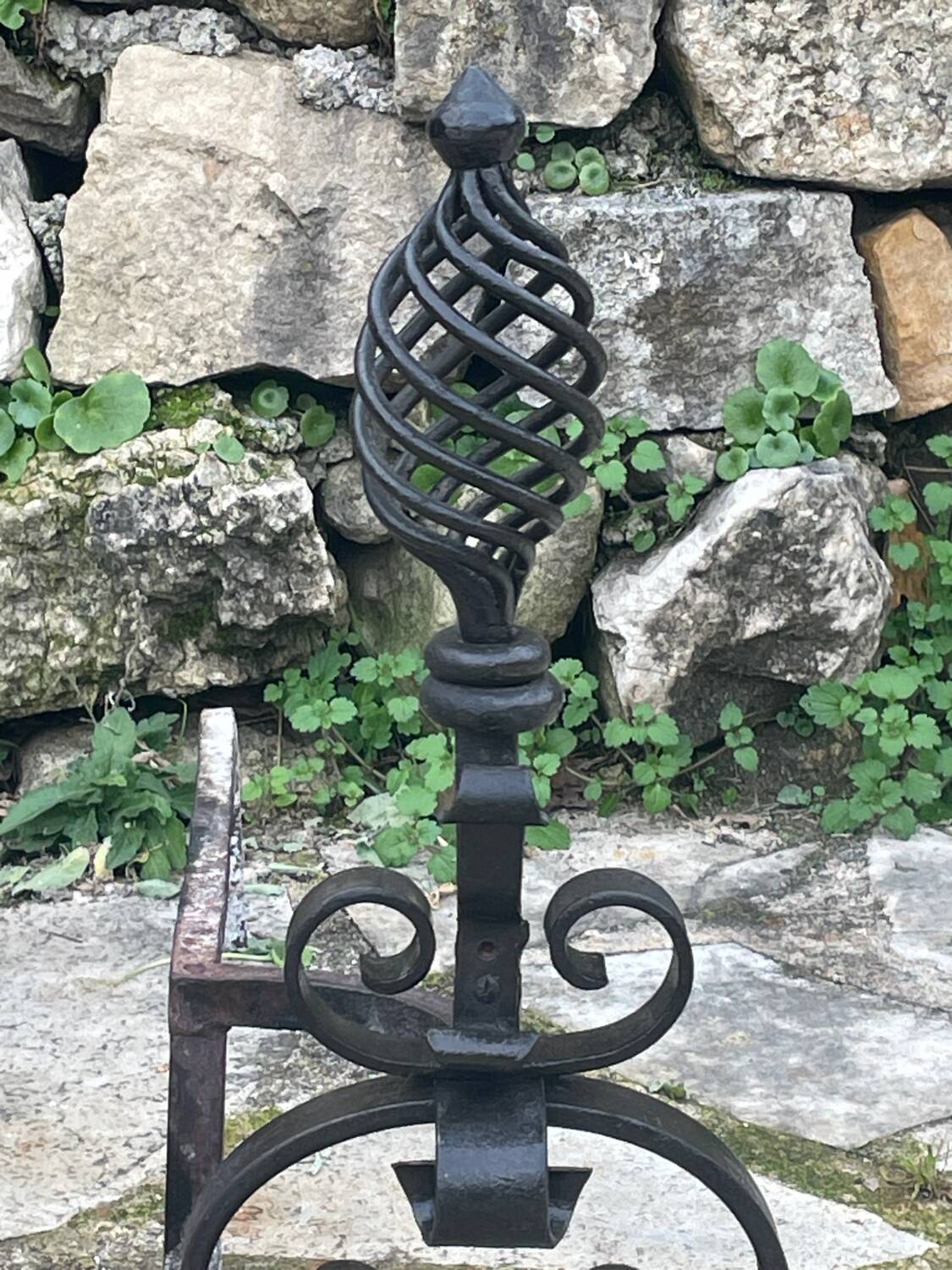 Pair of wrought iron fire dogs