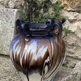 Amphora vase in mixed earth, shades of blue, beige and white, pottery, vintage