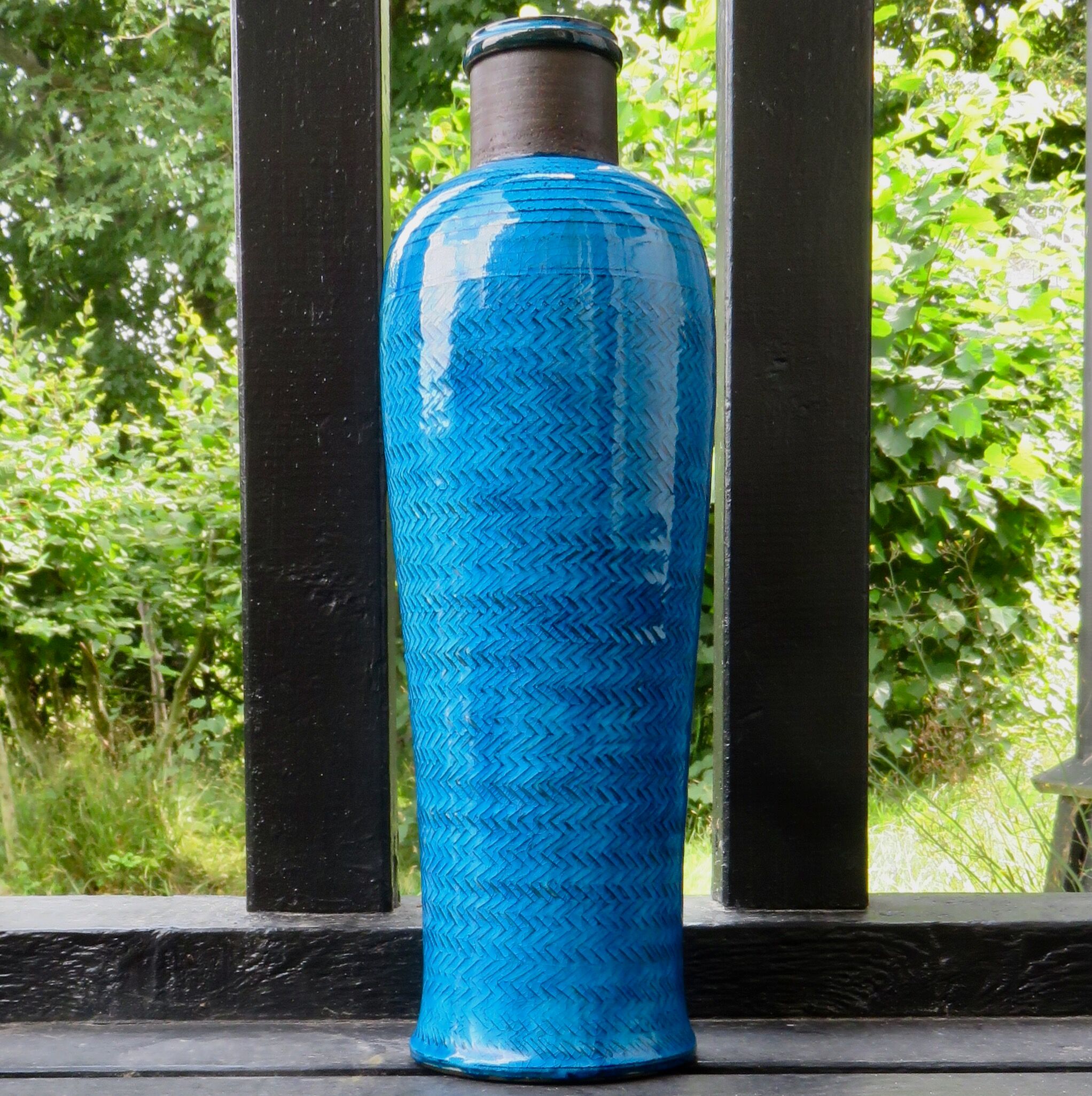High vase turquoise bottle of Nils Khaler. Denmark 1965