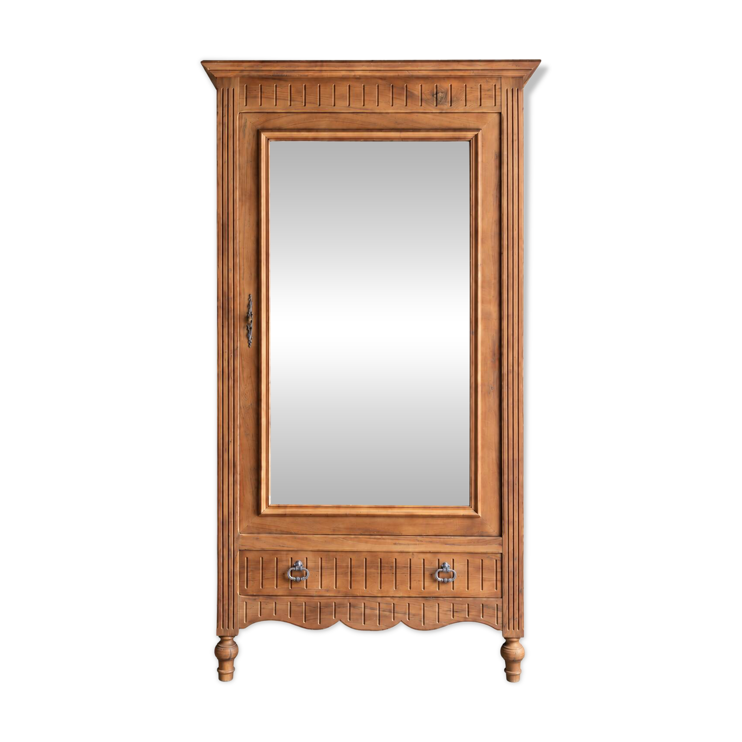 Antique walnut bonnetière with bevelled mirror.
