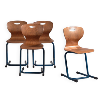 Chaises d'école d'époque (c.1950). Ensemble de 4 pièces