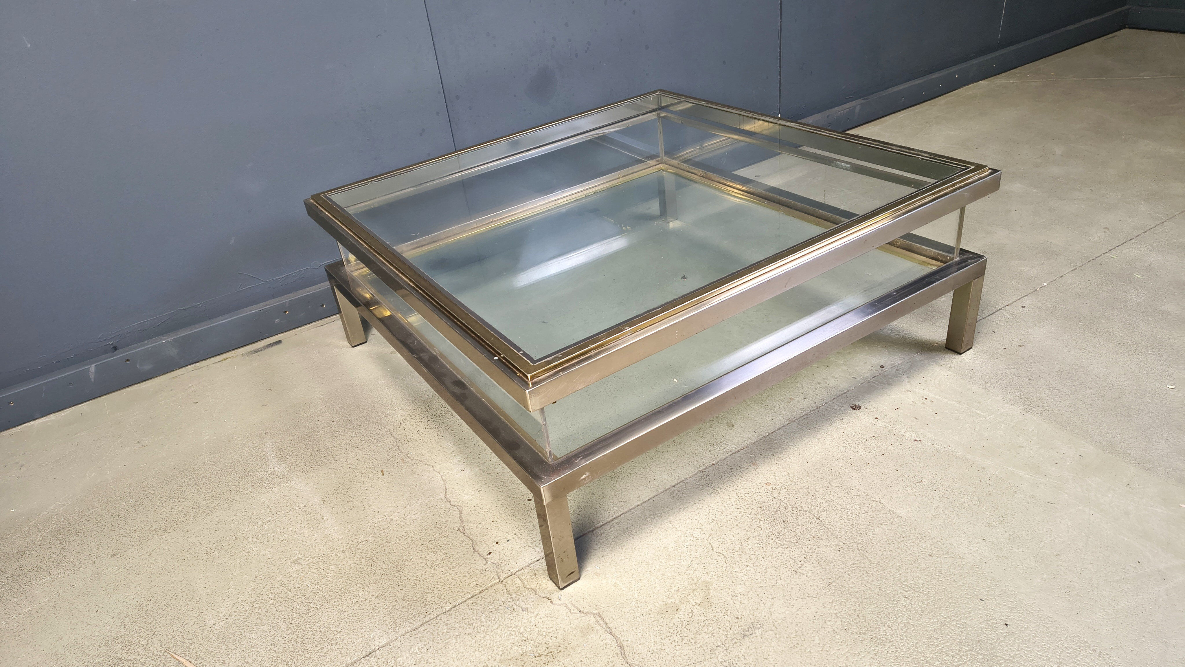 Table basse vintage à plateau coulissant, années 1970