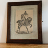 Drawing with lead mine, rider, signed