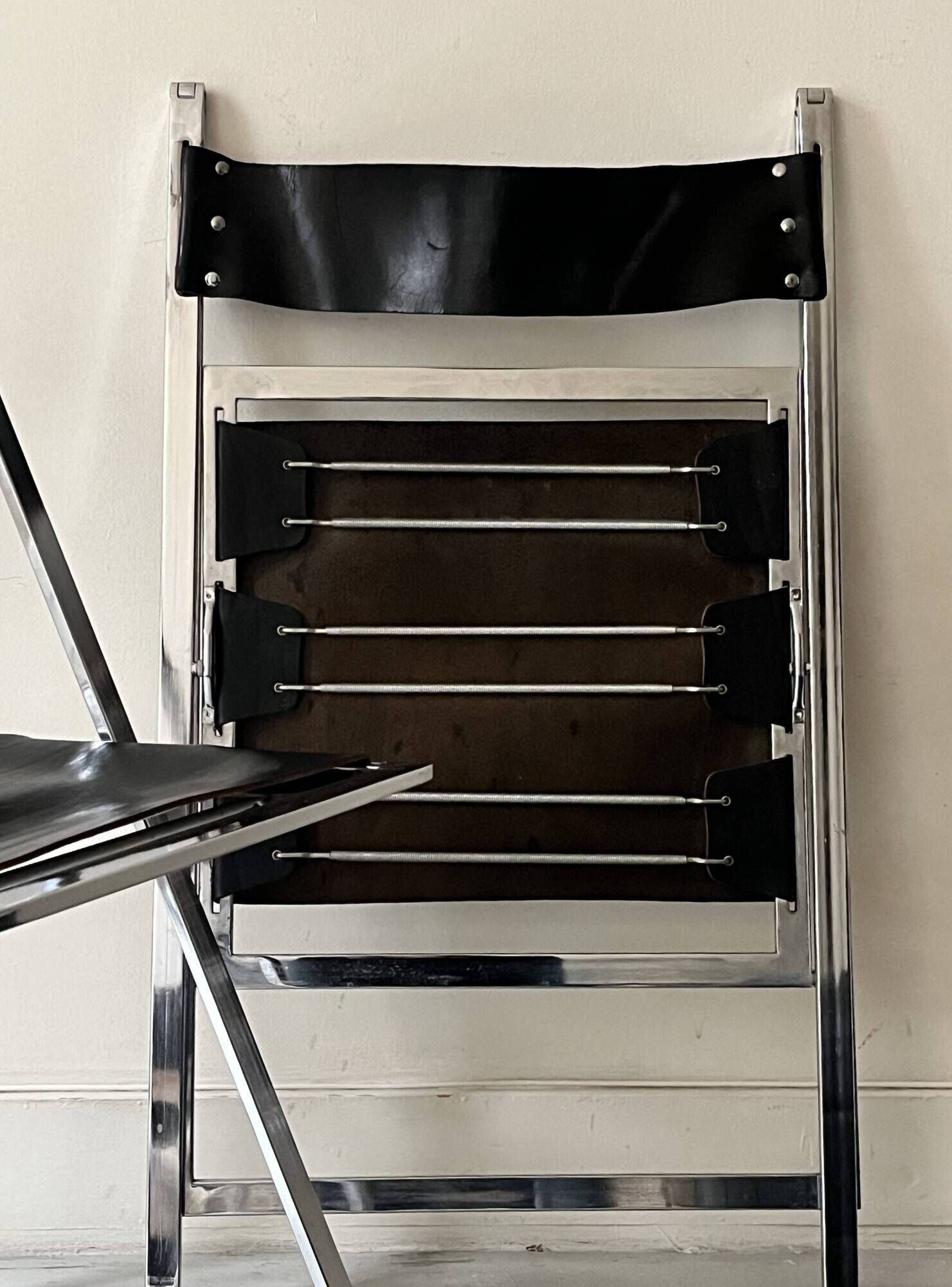 Set of 2 folding chairs in leather and chrome model Elios by Fontini & Geraci, Italy 1970