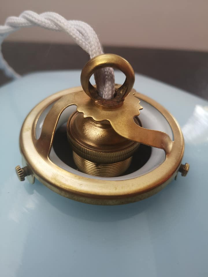 Old suspension lamp opaline blue hexagonal Art Deco 1930 TBE Ø 26.3 cm