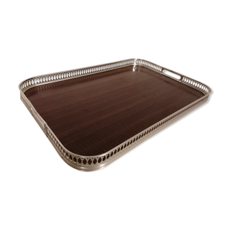 Silver metal tray décor faux wood formica vintage 60 70 made in Italy