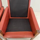 Fauteuils lounge danois vintage en palissandre et cuir. Années 1960.