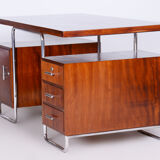 Restored Bauhaus Beech Writing Desk, Hynek Gottwald, Chrome, Czechia, 1930s