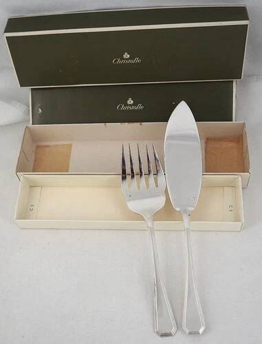 Christofle America, Art Deco fish service cutlery set, silver-plated, 2 pieces.