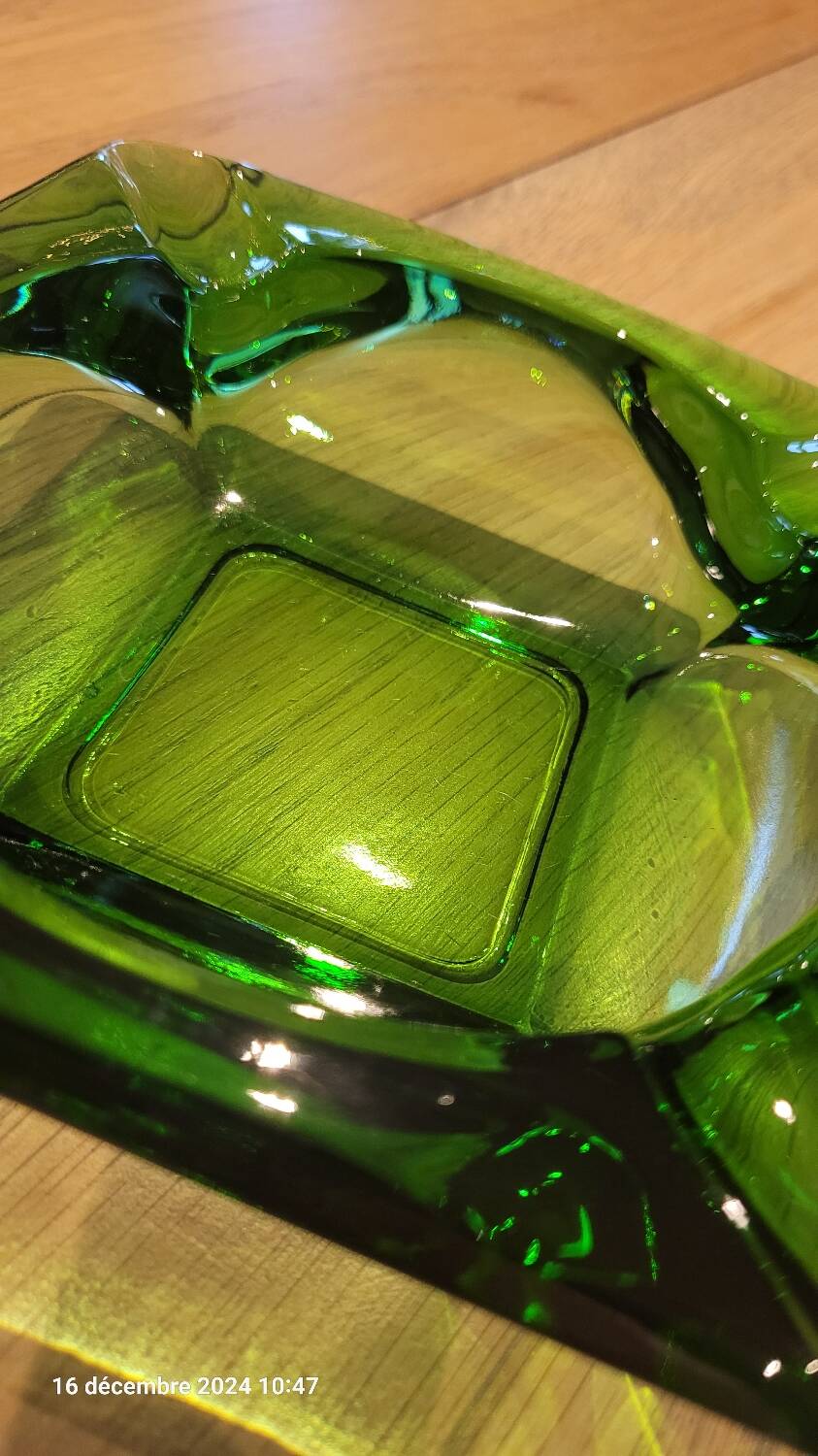 Green glass ashtray