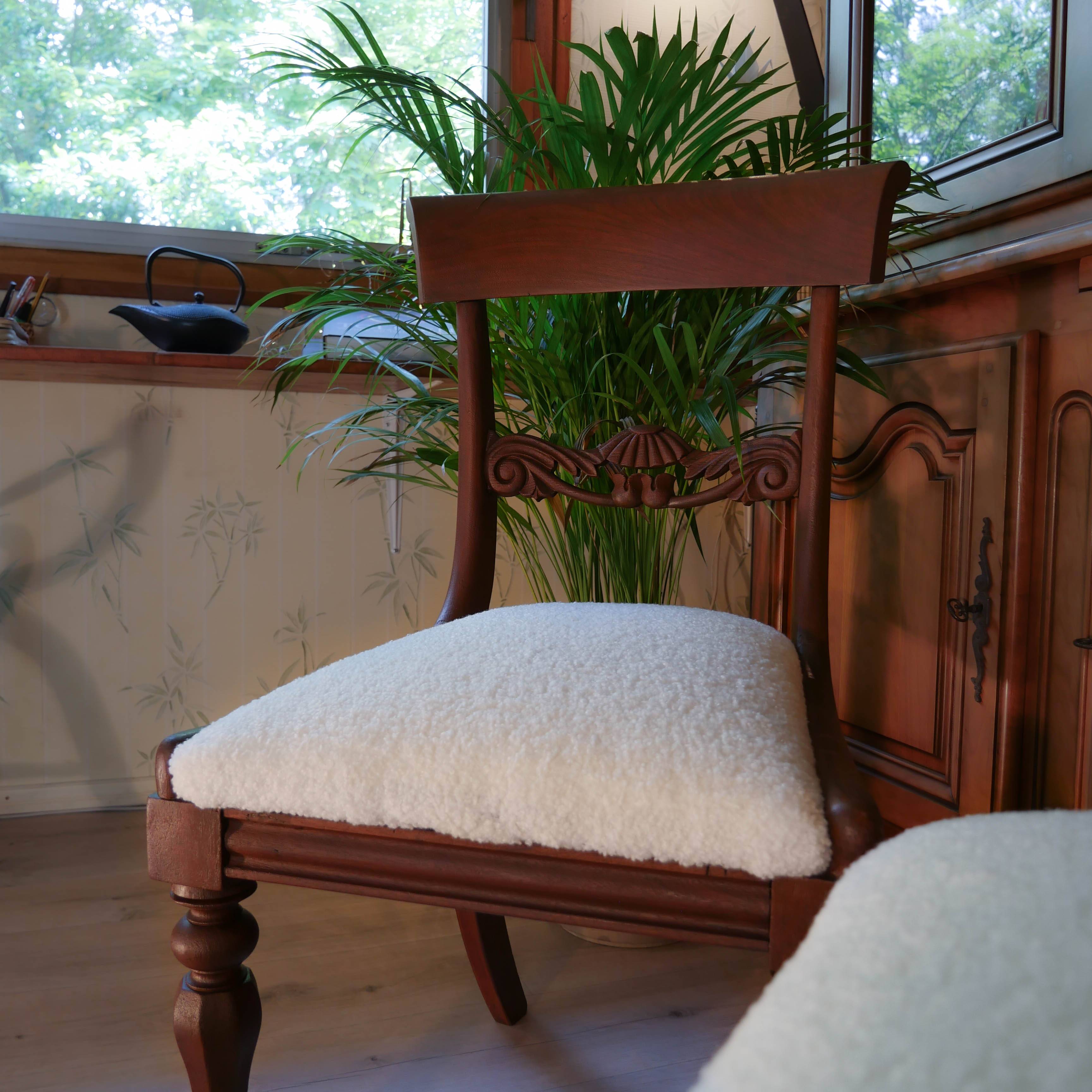 Pair of English Regency style chairs, white terry fabric