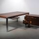 No. 3055D table desk and No. 3076 credenza extension from the Pfister Executive Office Collection for KnollStudio, circa 1988
