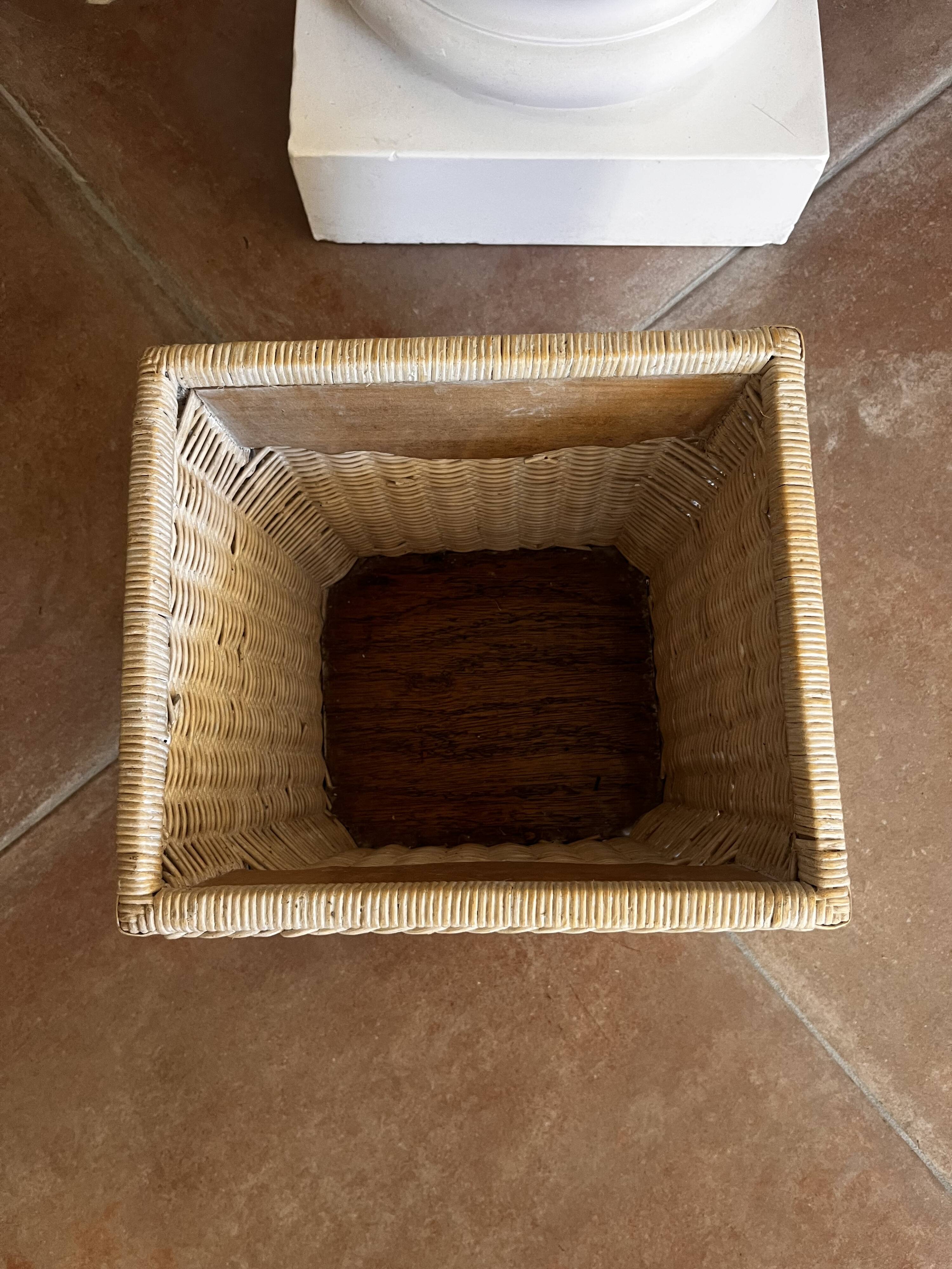 Wood and rattan cache pot