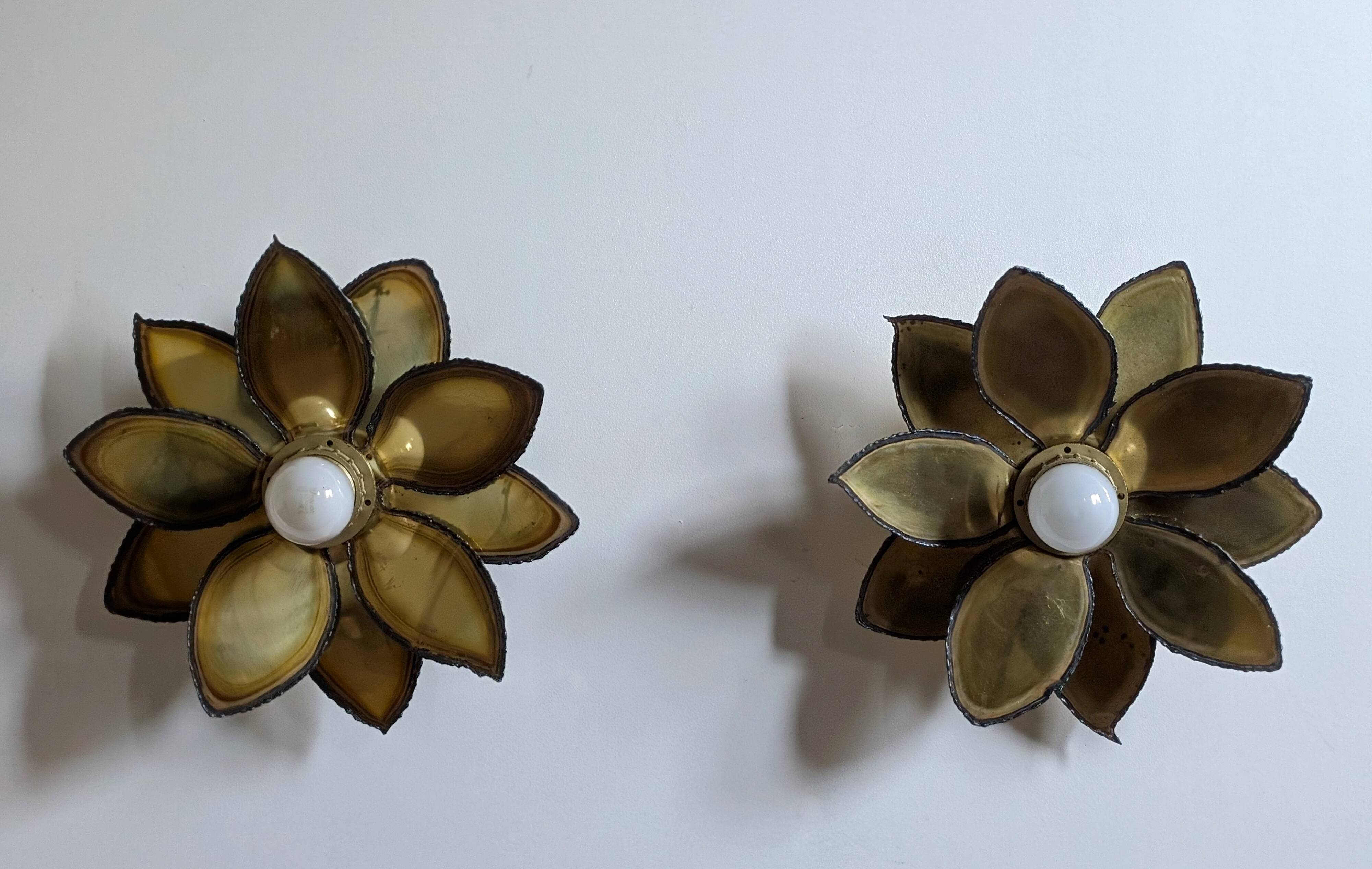 Paire appliques feuilles brutalistes