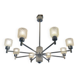 Vintage Italian chandelier from the 60s in chromed metal and glass